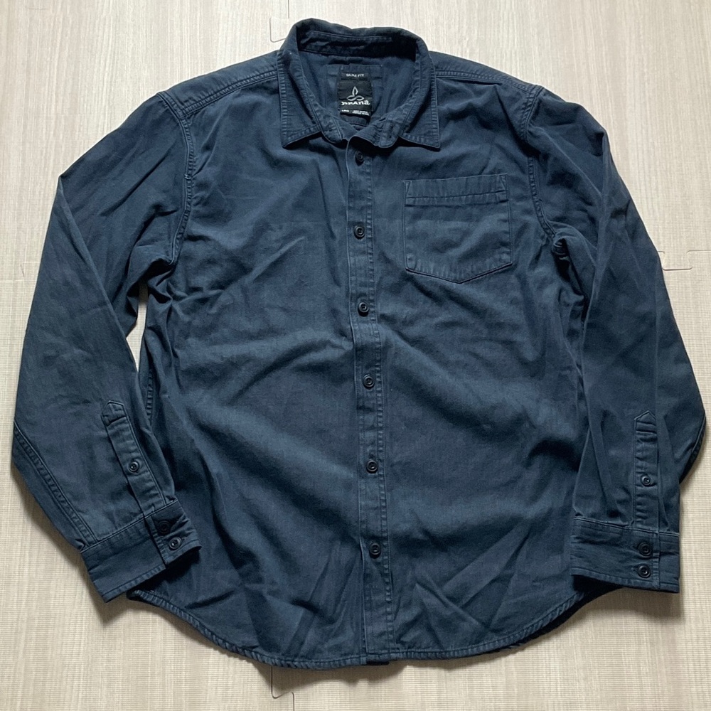 Prana Men's Dark Blue Casual Button-Down Shirt sz Large